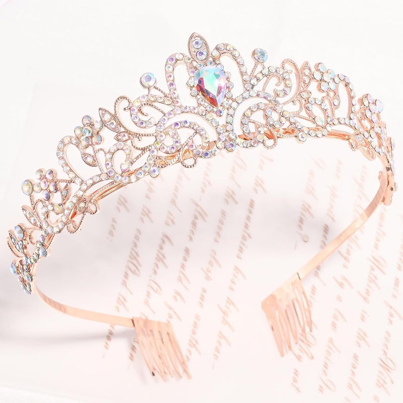 TAROSE Crowns for Women, Queen Crystal Gold Silver Tiaras with White Rhinestone and Combs, Goddess Crown for Wedding Bride Birthday Princess Bridal Shower Hair Accessories for Women - Image 3
